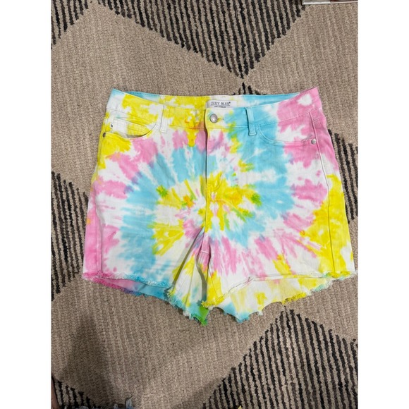 Judy Blue Pants - Judy Blue Snow Cone Tie Dye High Waist Denim Shorts Raw‎ Hem Cut Off 1XL